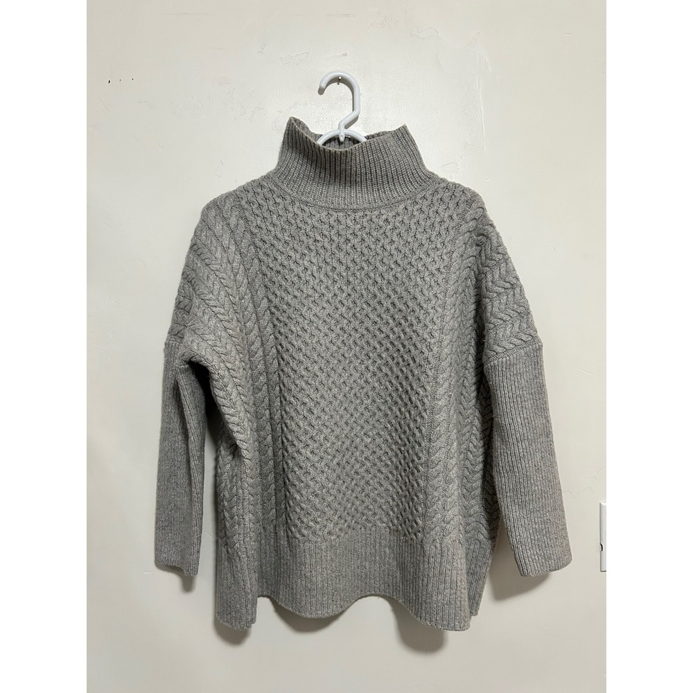 AYR Womens Gray 100% Merino Wool Cable Knit Mock Neck Sweater E1592‎ Small
